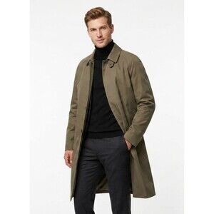 Vintage Hugo Boss Trench Coat Mens XL Fly Front Mac Car Jacket Long Olive Taupe